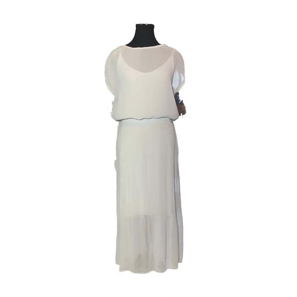 Bordeaux Anthropologie Light Gray Pleated Midi Dress with Sheer Overlay, Size XS